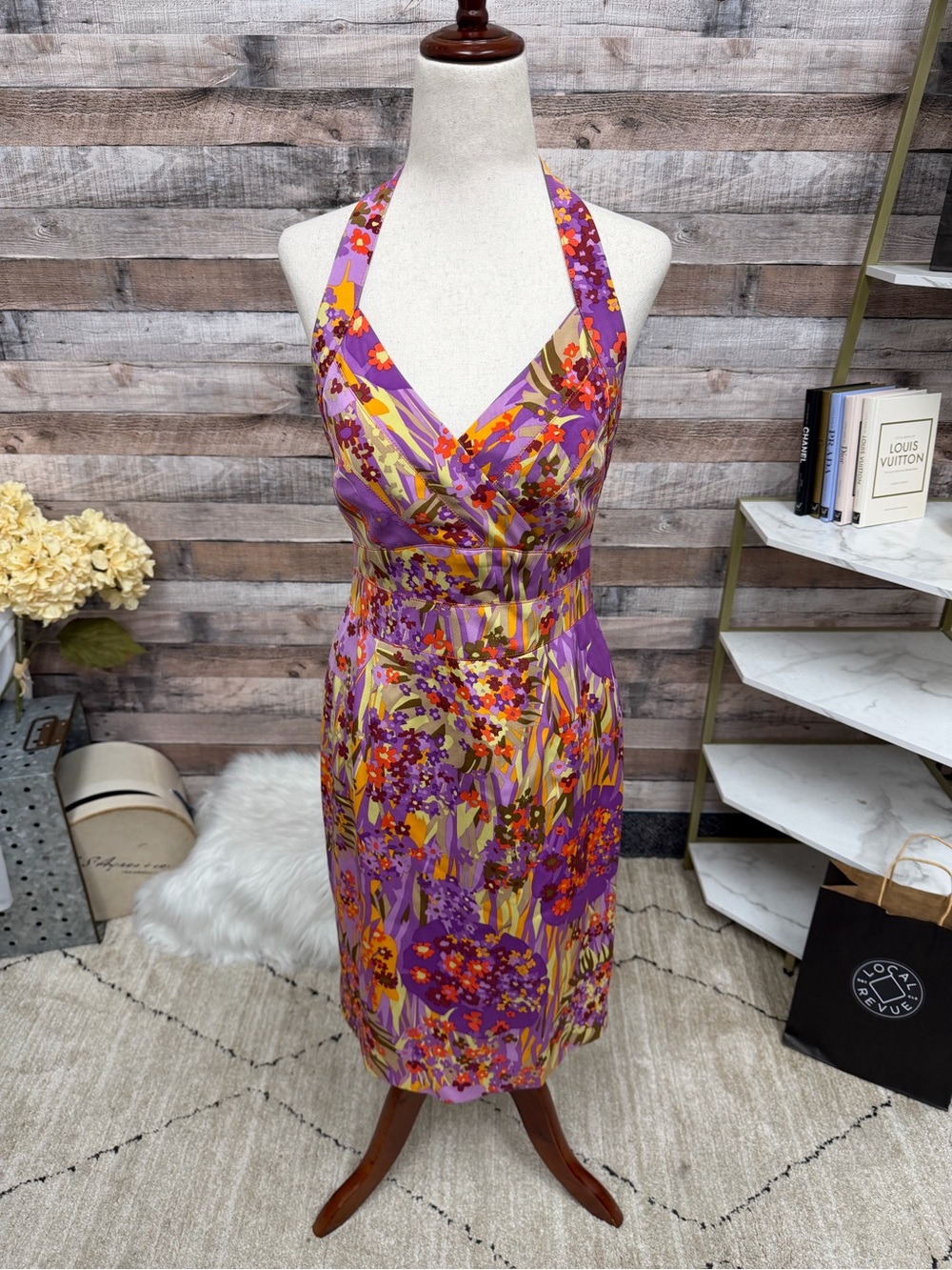 Kay Unger Purple Multi Color Floral Print Dress 4